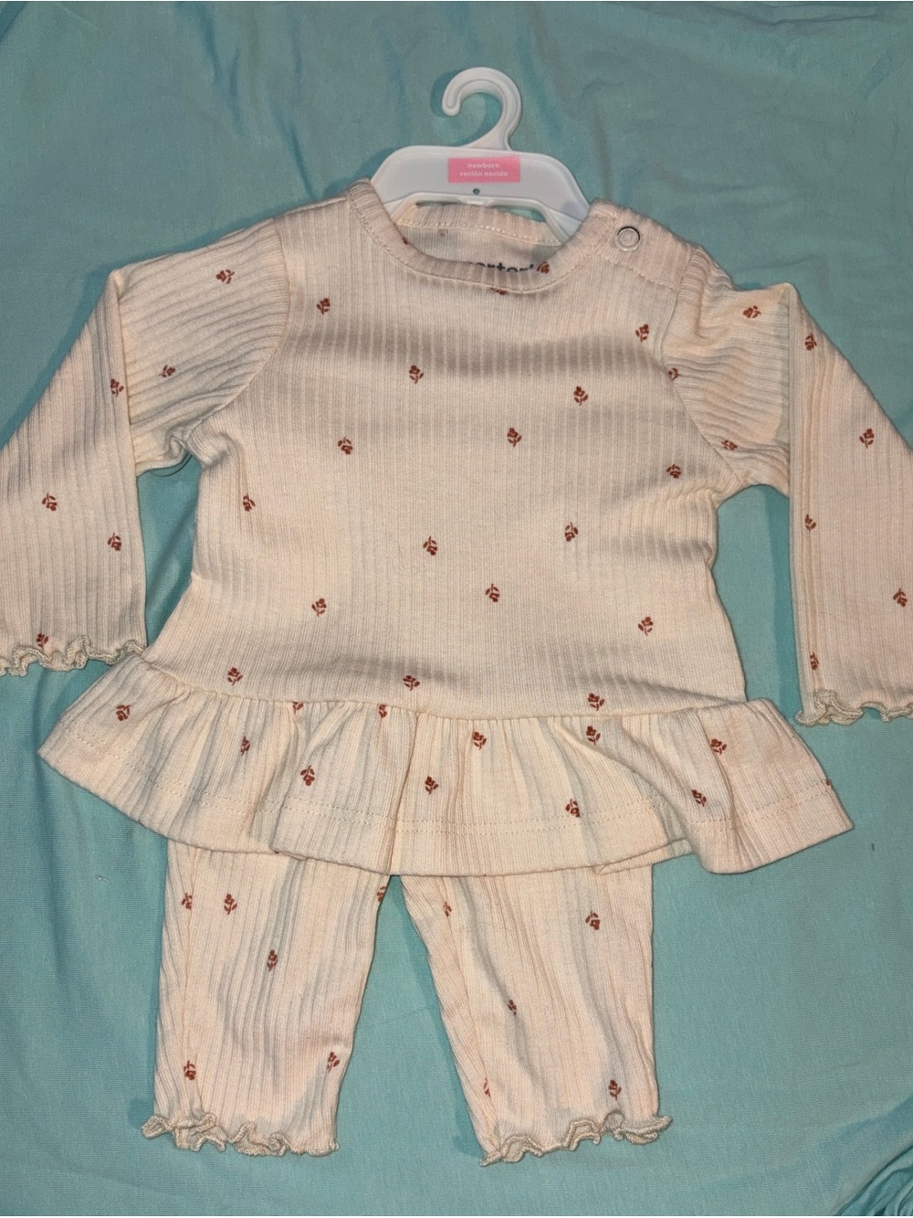 Carter's Cream Ribbed Newborn Set with Rust Floral Dots